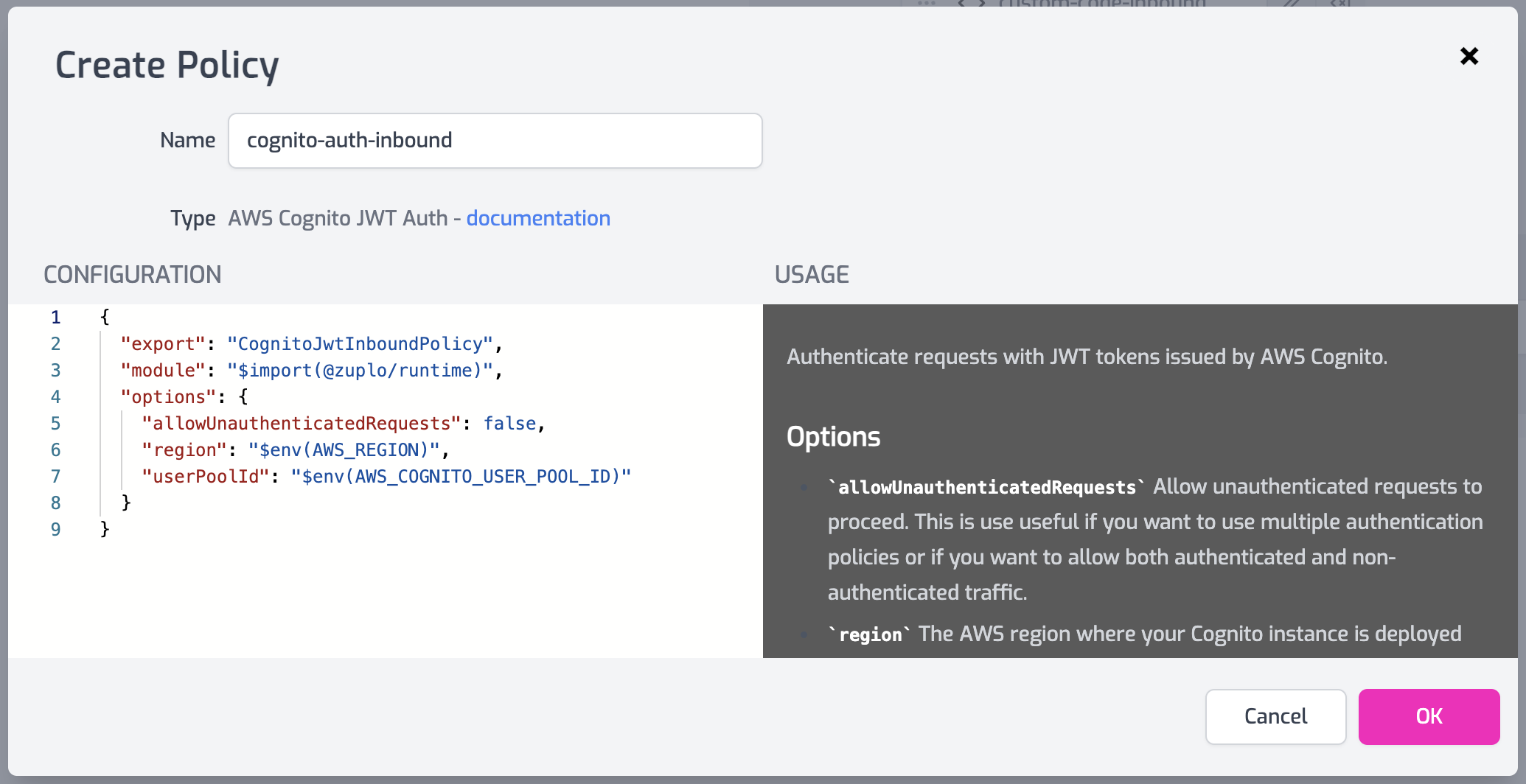 AWS Cognito Policy